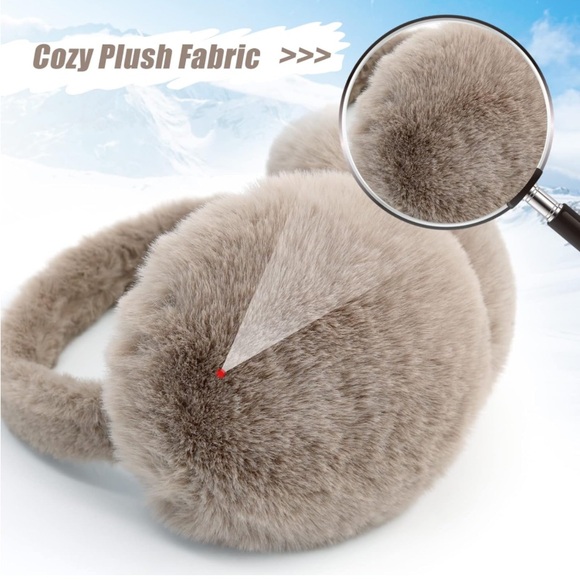 🌻4/$20 Faux Fur Taupe Foldable Trendy Oversized One Size Earmuffs New - Picture 3 of 10